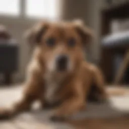A dog looking distressed as its owner prepares to leave the house