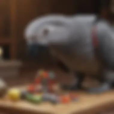 Enriching Mind Games for African Grey Parrots African Grey Parrot owner providing mental stimulation through puzzle toys