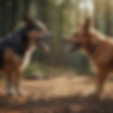 Illustration depicting territorial aggression between two dogs