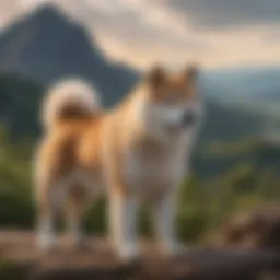 Akita dog in a serene mountain setting