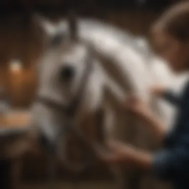 Appaloosa horse being groomed by a caring owner