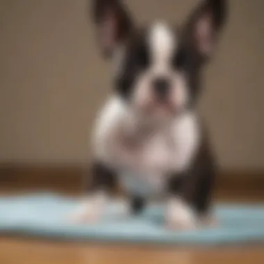 Applying a diaper to a Boston Terrier puppy