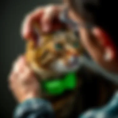 Application of flumethrin collar on a pet Pet owner applying a flumethrin collar on a cat