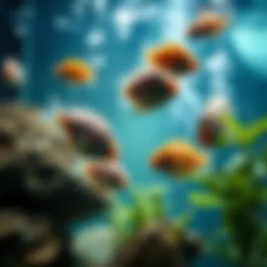 Healthy Aquatic Life Supported by Aeration An aquarium set up with clear water and thriving fish, demonstrating the effects of proper aeration