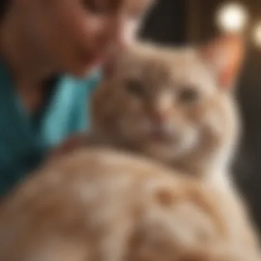 Veterinarian examining a cat with bald spots on its back