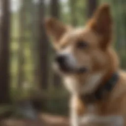 Small dog wearing bark collar outdoors