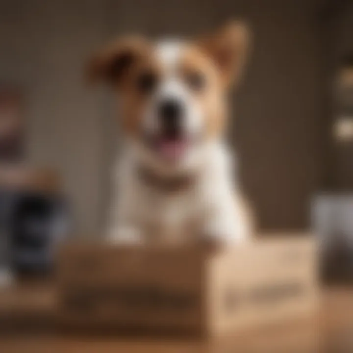 A dog eagerly opening a BarkBox package