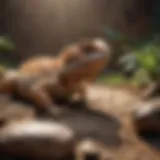 Bearded dragon basking in its hiding spot