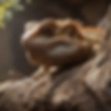 Covert Comfort Adult bearded dragon peeking out from a cozy hiding spot