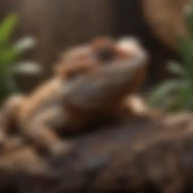 Tranquil Haven Adult bearded dragon resting peacefully in a secure hiding spot