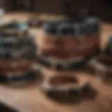 A variety of dog collars displayed on a table