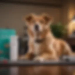A happy dog sitting next to a DNA testing kit
