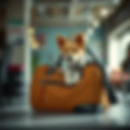 Stylish dog carrier bag displayed in a bright environment