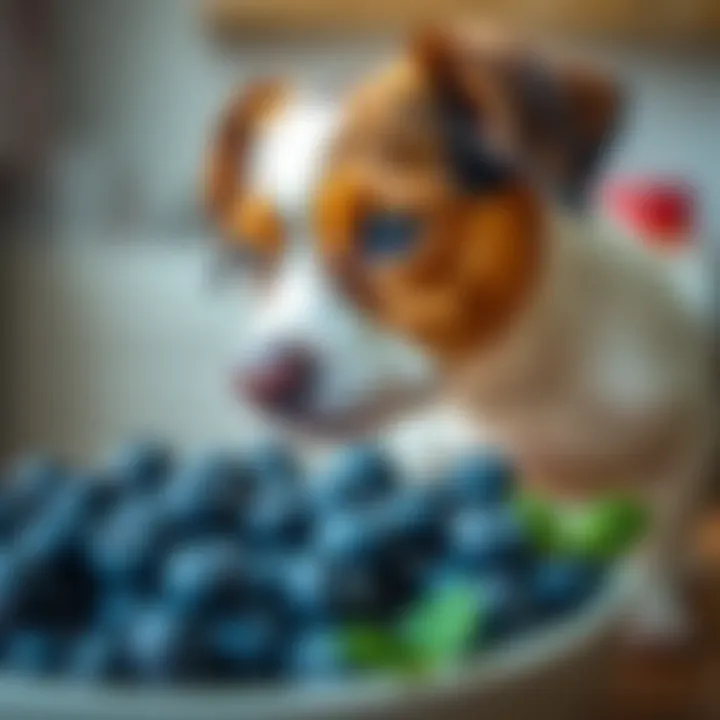 Blueberries: A Sweet Snack for Dogs A dog curiously looking at a bowl of blueberries