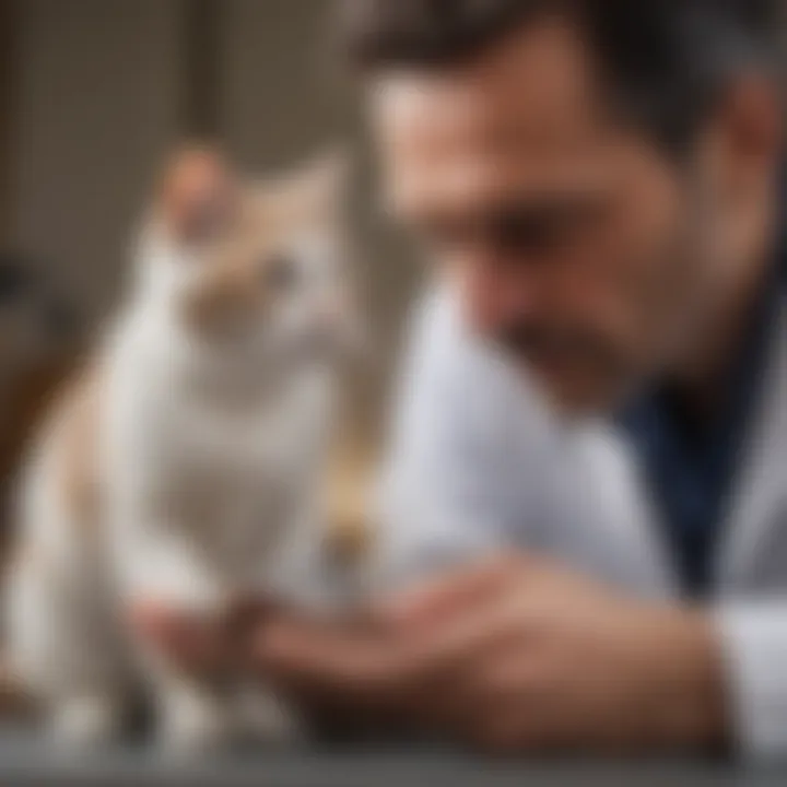 Veterinarian examining a cat for fleas