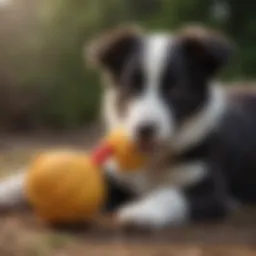 Border Collie puppy playing with a tug toy