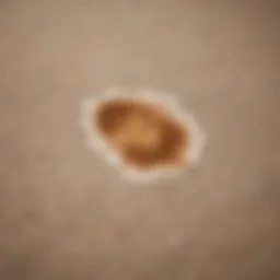 Close-up of a carpet with a visible pet stain