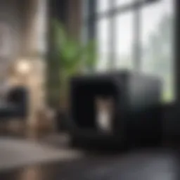 Elegant black litter box enclosure in a modern home