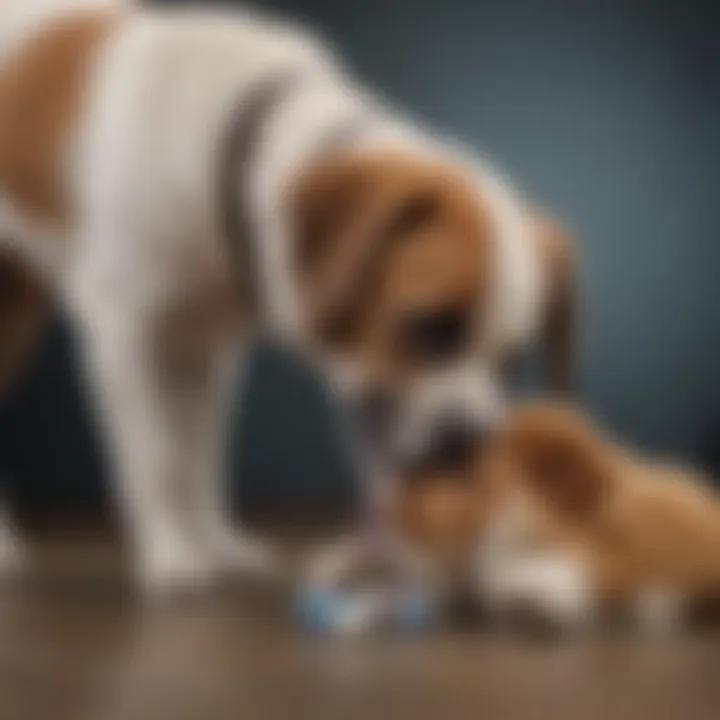 Veterinarian examining dog for bladder stones