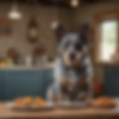 Feeding Schedule for Blue Heelers A dog owner measuring food portions for their Blue Heeler, illustrating the significance of feeding schedules and portion control.