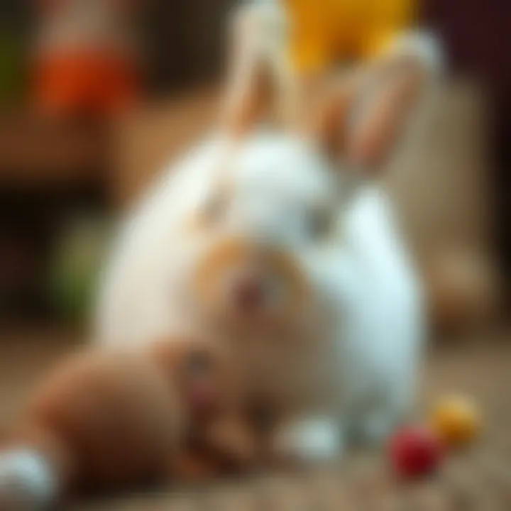 Bunny interacting with toys and environment