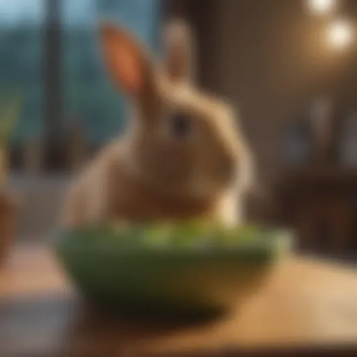 Bunny examining food bowl