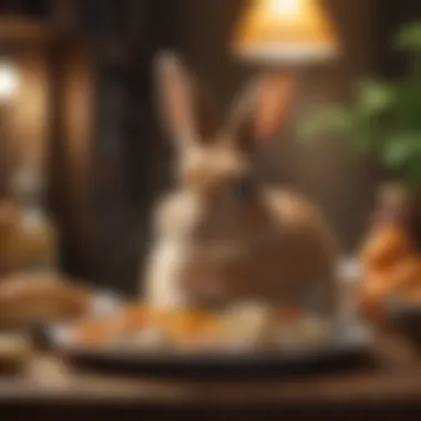 Bunny exploring various food options