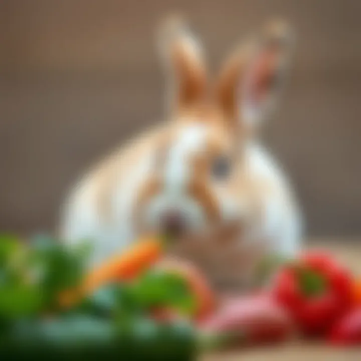 Healthy bunny enjoying fresh vegetables