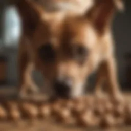 Cute dog sniffing a hazelnut