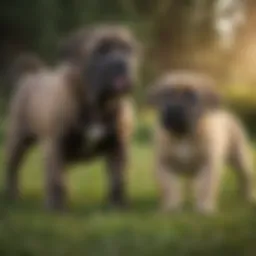 Cane Corso and English Mastiff mix puppy playing in the grass