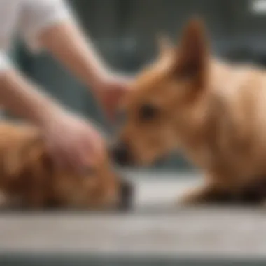 A veterinarian examining a dog's skin for dryness and irritation.