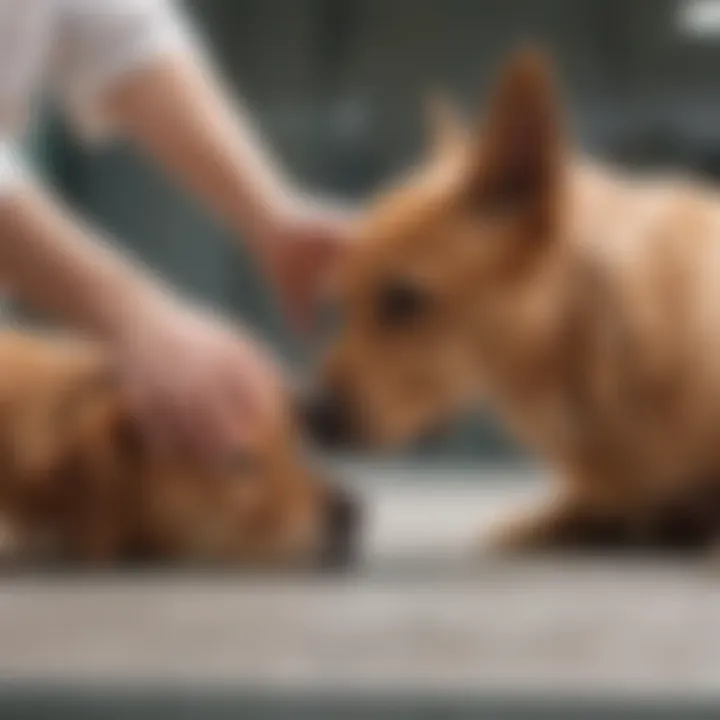 A veterinarian examining a dog's skin for dryness and irritation.