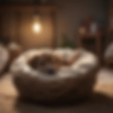 Puppy nest with cozy bedding and warm lighting