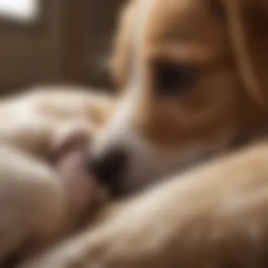 Close-up of a puppy nursing from its mother