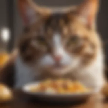 Calico cat enjoying a balanced meal