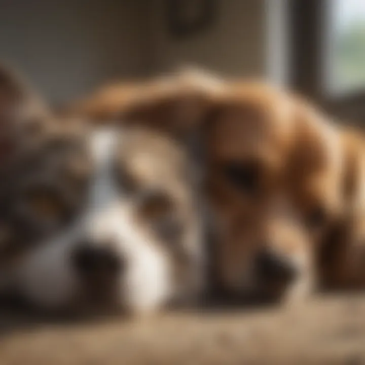 Cat and dog peacefully resting near each other