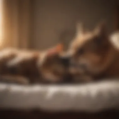 Cat and dog sharing a cozy bed