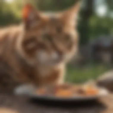 Cat Eating Protein-Rich Food Outdoors