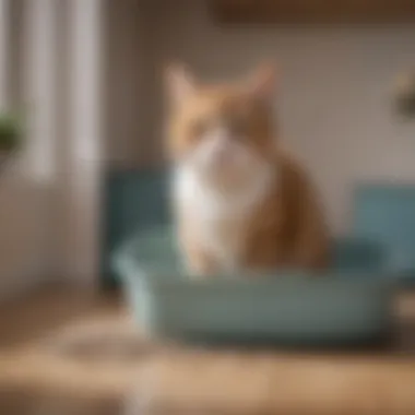 Happy Cat with Fresh Litter Box Feline enjoying clean litter box