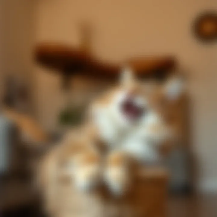 Feline Satisfaction and Well-being Happy cat using a decorative scratching post