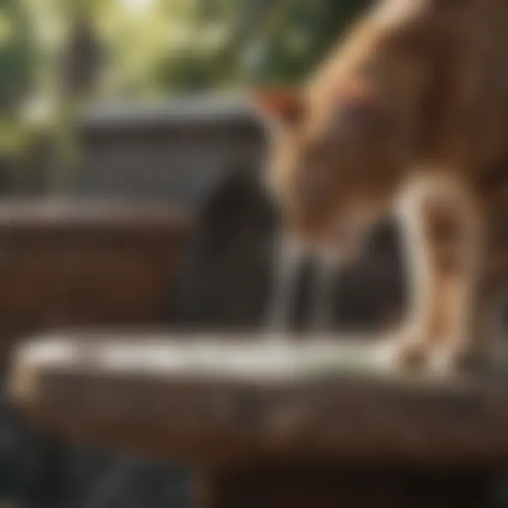 Cat drinking fresh water from a fountain