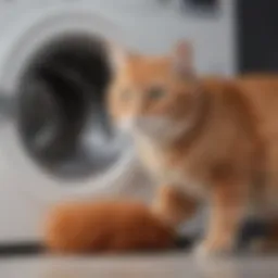 Cat hair removal brush in action