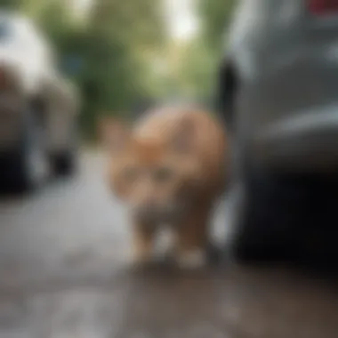 Cat owner checking under a car for missing cat