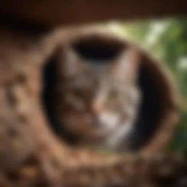 Sneaky Sanctuary Retreat Cat Peeking Out from Cozy Hideaway