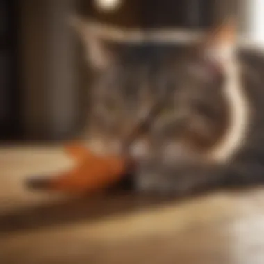 Cat playing with feather toy