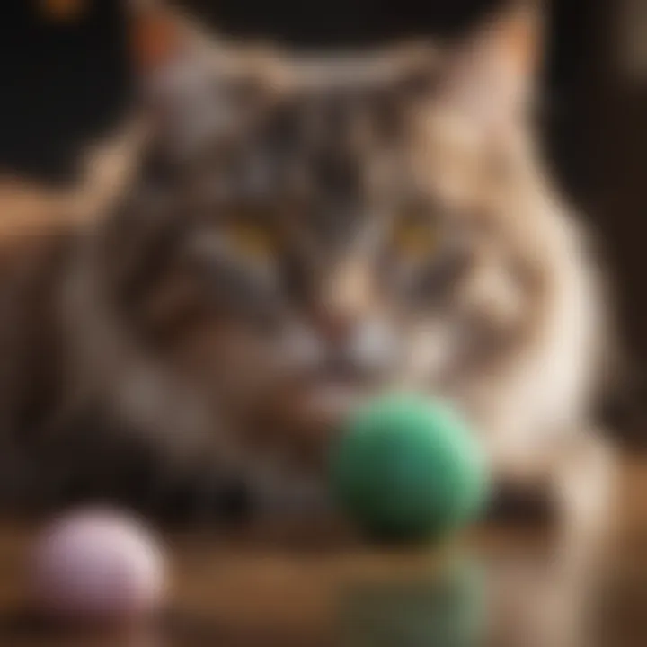 Cat playing with hairball treatment toy