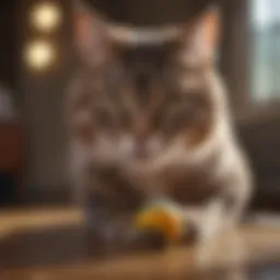 Cat engaging with interactive teaser toy