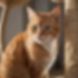 Cat enjoying sisal scratching post on cat tree