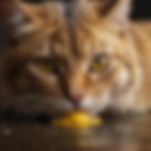 Sick cat with yellow liquid vomit