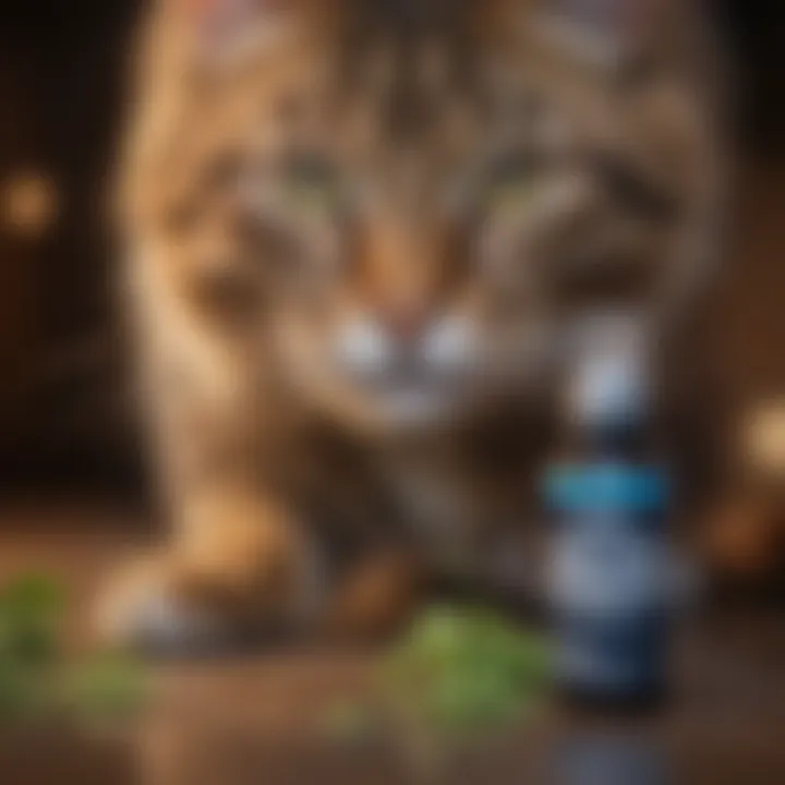 Cat inspecting catnip spray bottle